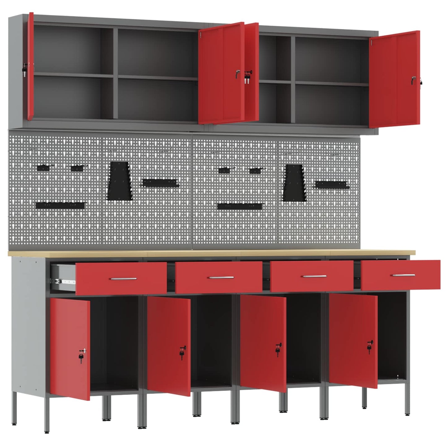 Werkbank 10 Stk. Rot und Grau Ingenieure Holz und Stahl