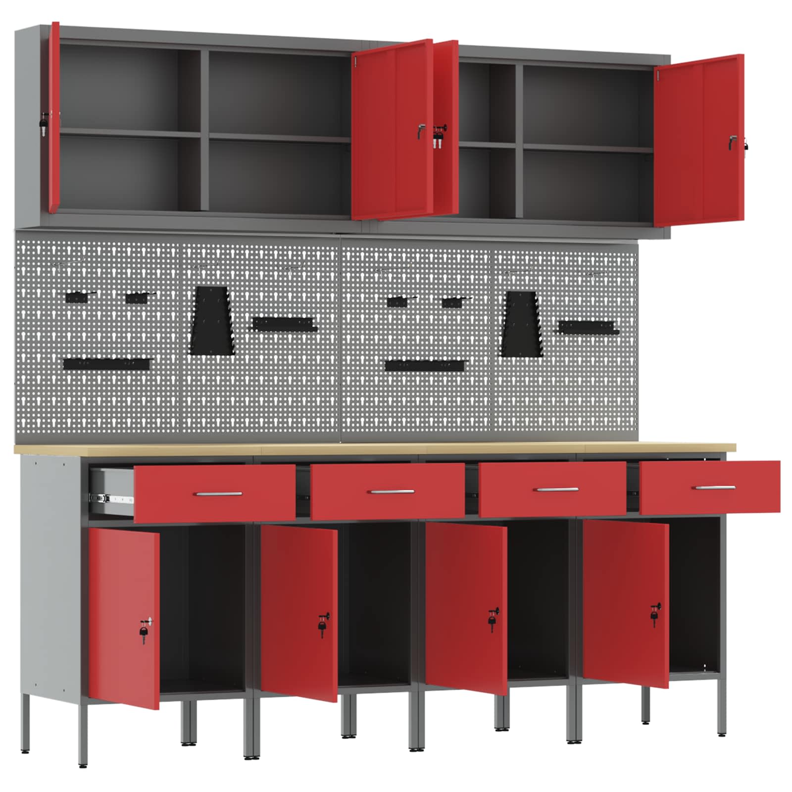 Werkbank 10 Stk. Rot und Grau Ingenieure Holz und Stahl