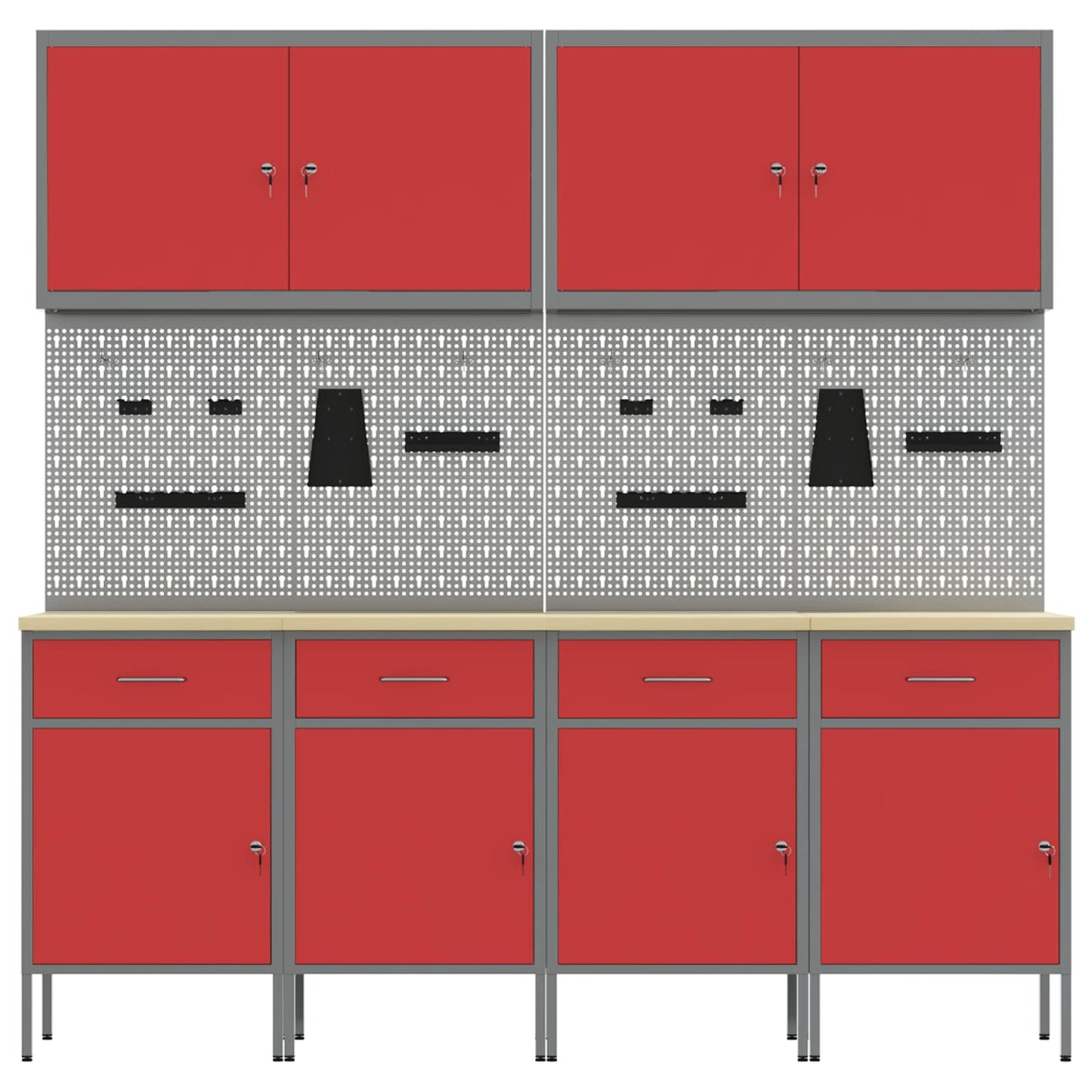 Werkbank 10 Stk. Rot und Grau Ingenieure Holz und Stahl