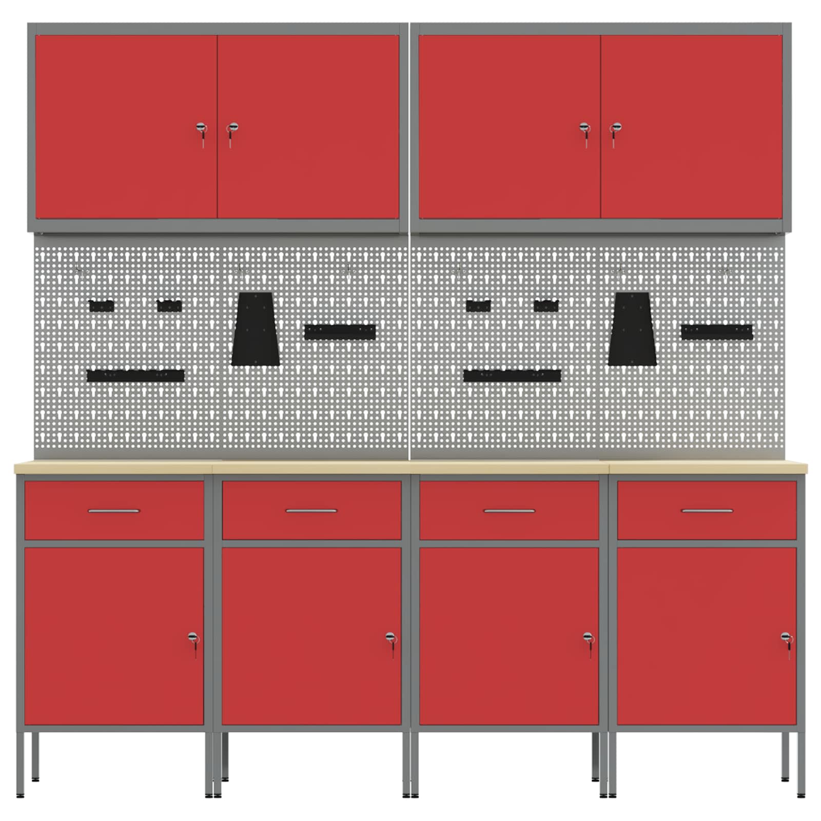 Werkbank 10 Stk. Rot und Grau Ingenieure Holz und Stahl