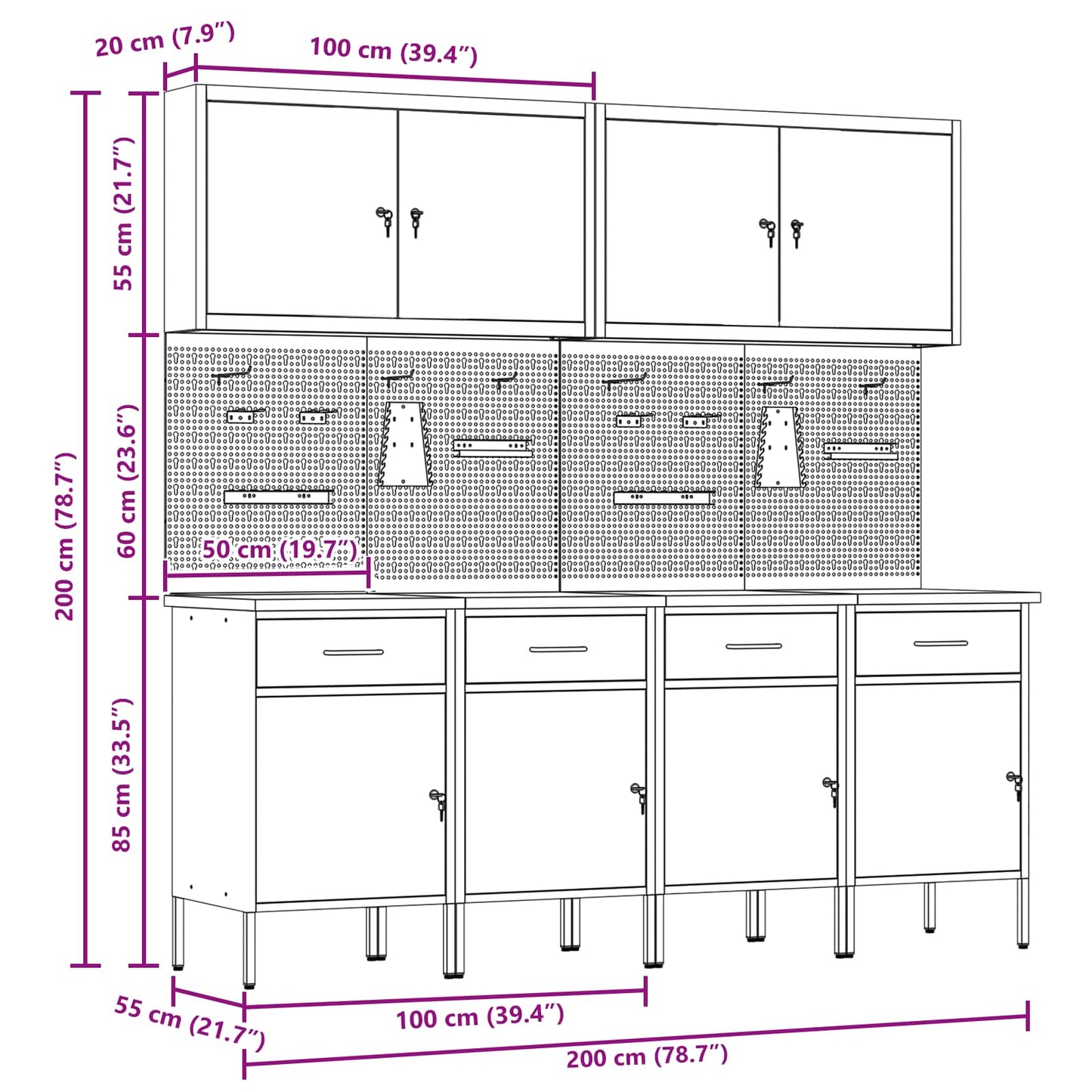 Werkbank 10 Stk. Rot und Grau Ingenieure Holz und Stahl
