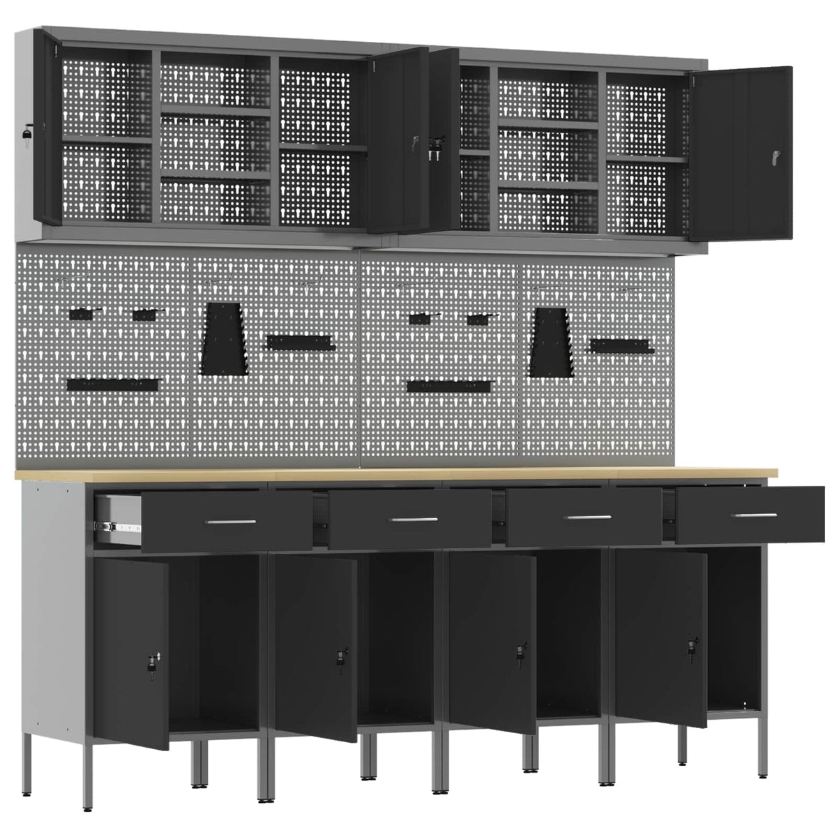 Werkbank 10 Stk. Schwarz und Grau Ingenieure Holz und Stahl