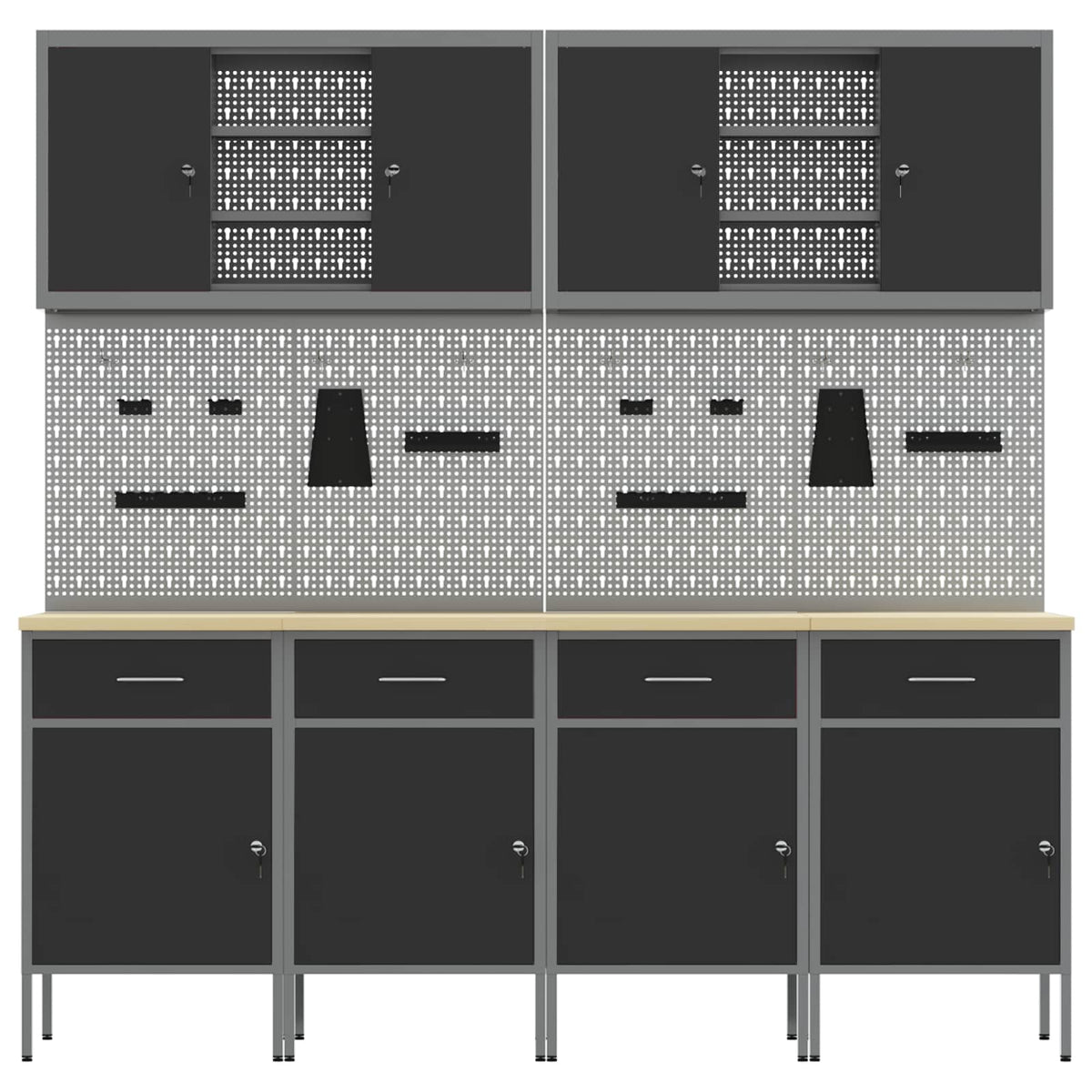 Werkbank 10 Stk. Schwarz und Grau Ingenieure Holz und Stahl