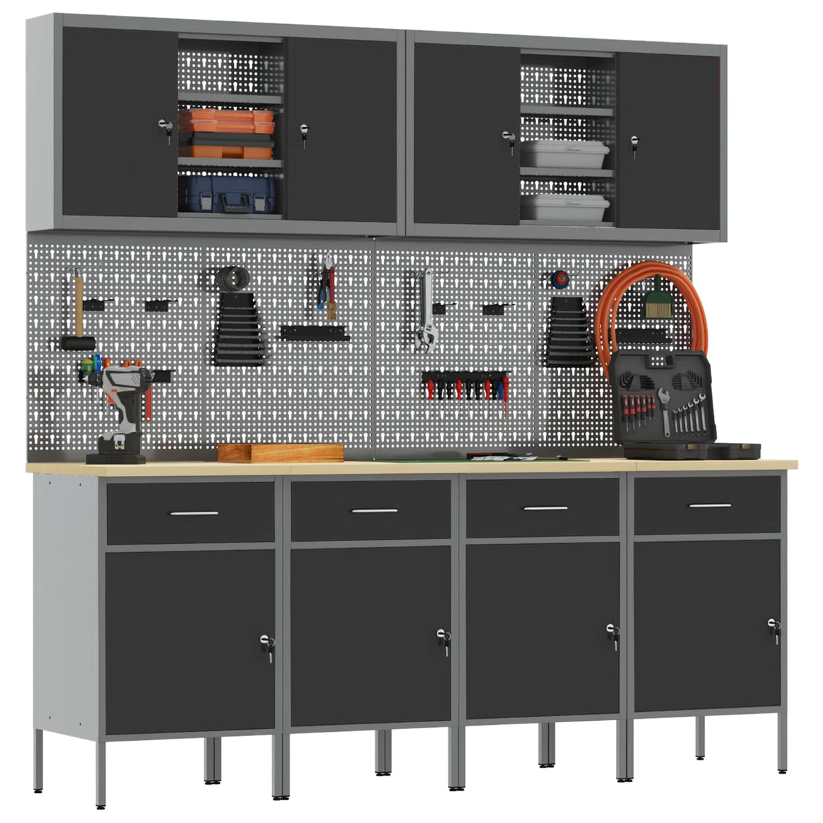 Werkbank 10 Stk. Schwarz und Grau Ingenieure Holz und Stahl
