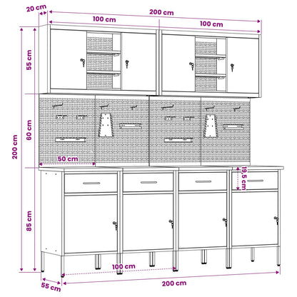 Werkbank 10 Stk. Schwarz und Grau Ingenieure Holz und Stahl