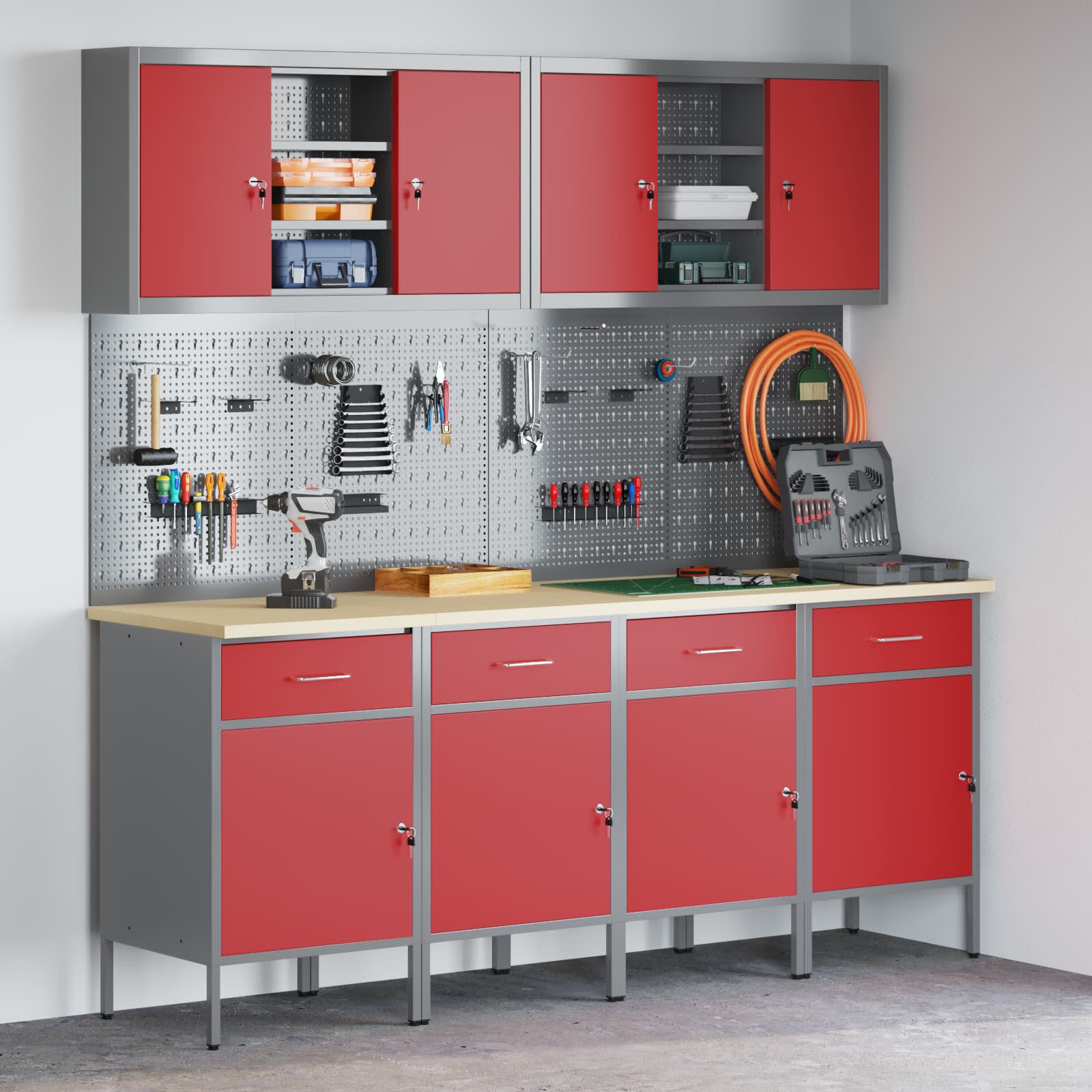 Werkbank 10 Stk. Rot und Grau Ingenieure Holz und Stahl