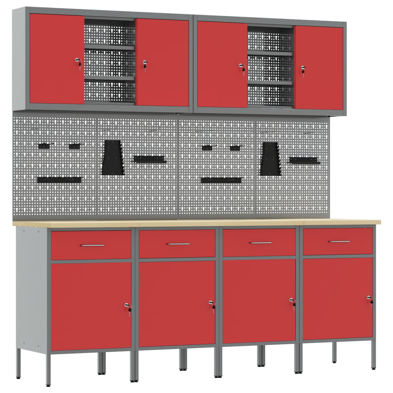 Werkbank 10 Stk. Rot und Grau Ingenieure Holz und Stahl