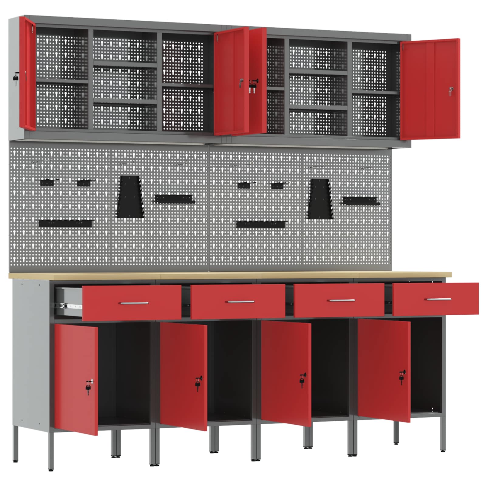 Werkbank 10 Stk. Rot und Grau Ingenieure Holz und Stahl