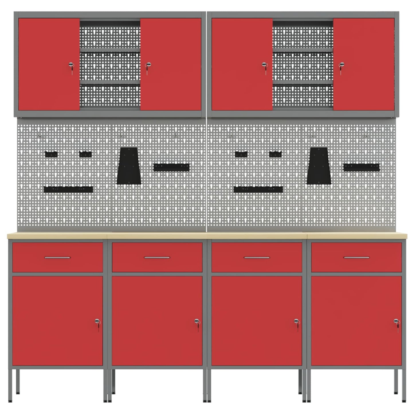 Werkbank 10 Stk. Rot und Grau Ingenieure Holz und Stahl