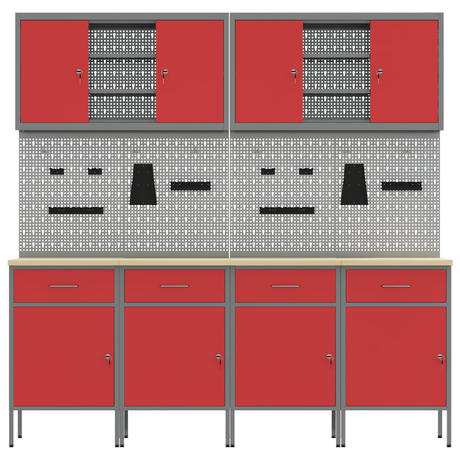 Werkbank 10 Stk. Rot und Grau Ingenieure Holz und Stahl