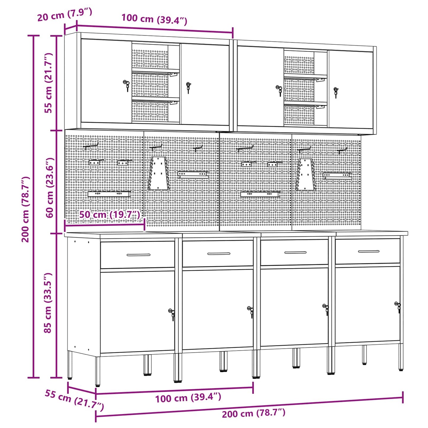 Werkbank 10 Stk. Rot und Grau Ingenieure Holz und Stahl