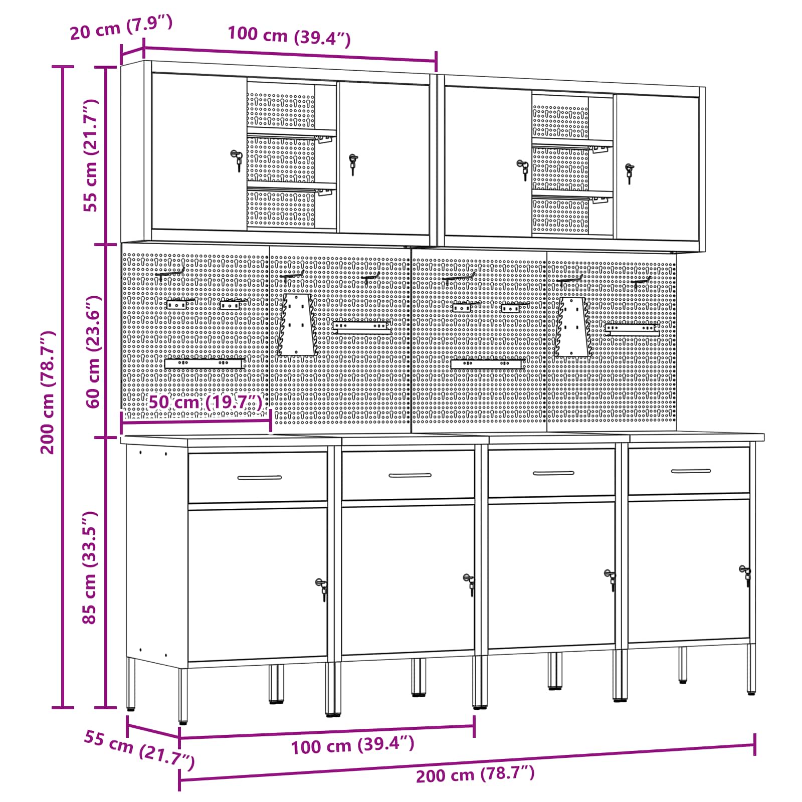 Werkbank 10 Stk. Rot und Grau Ingenieure Holz und Stahl