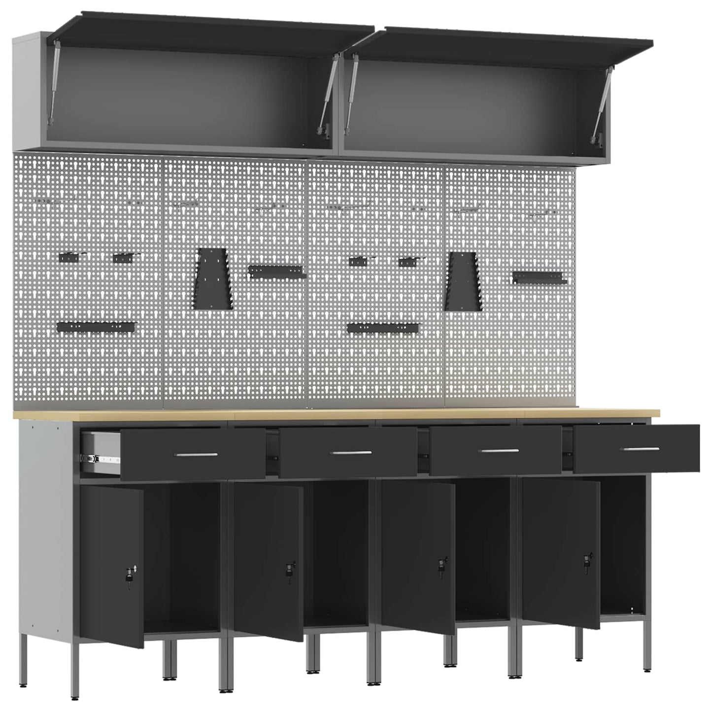 Arbeitsschrankset mit Schubladen mit Speicher 10 stk. Schwarz
