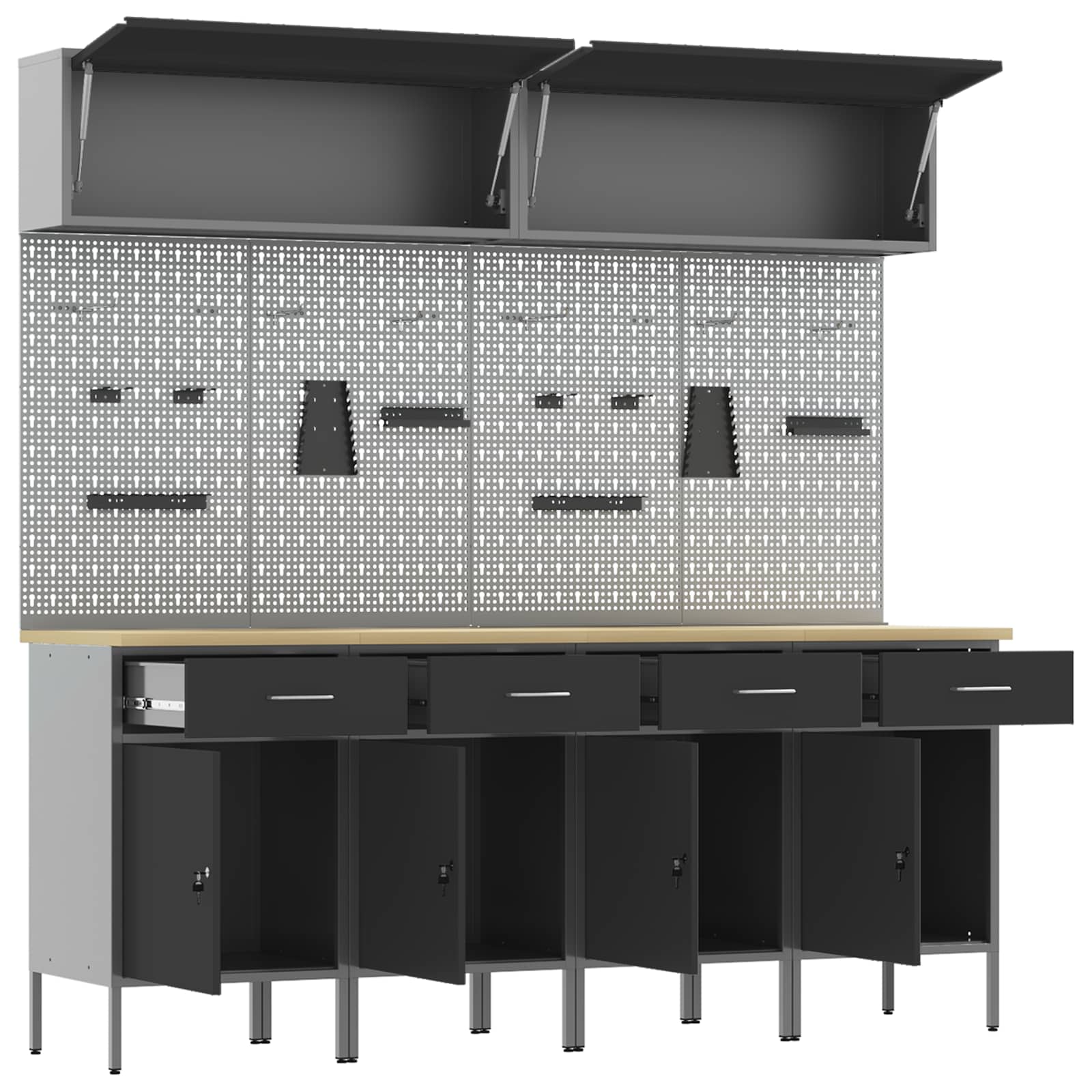 Arbeitsschrankset mit Schubladen mit Speicher 10 stk. Schwarz