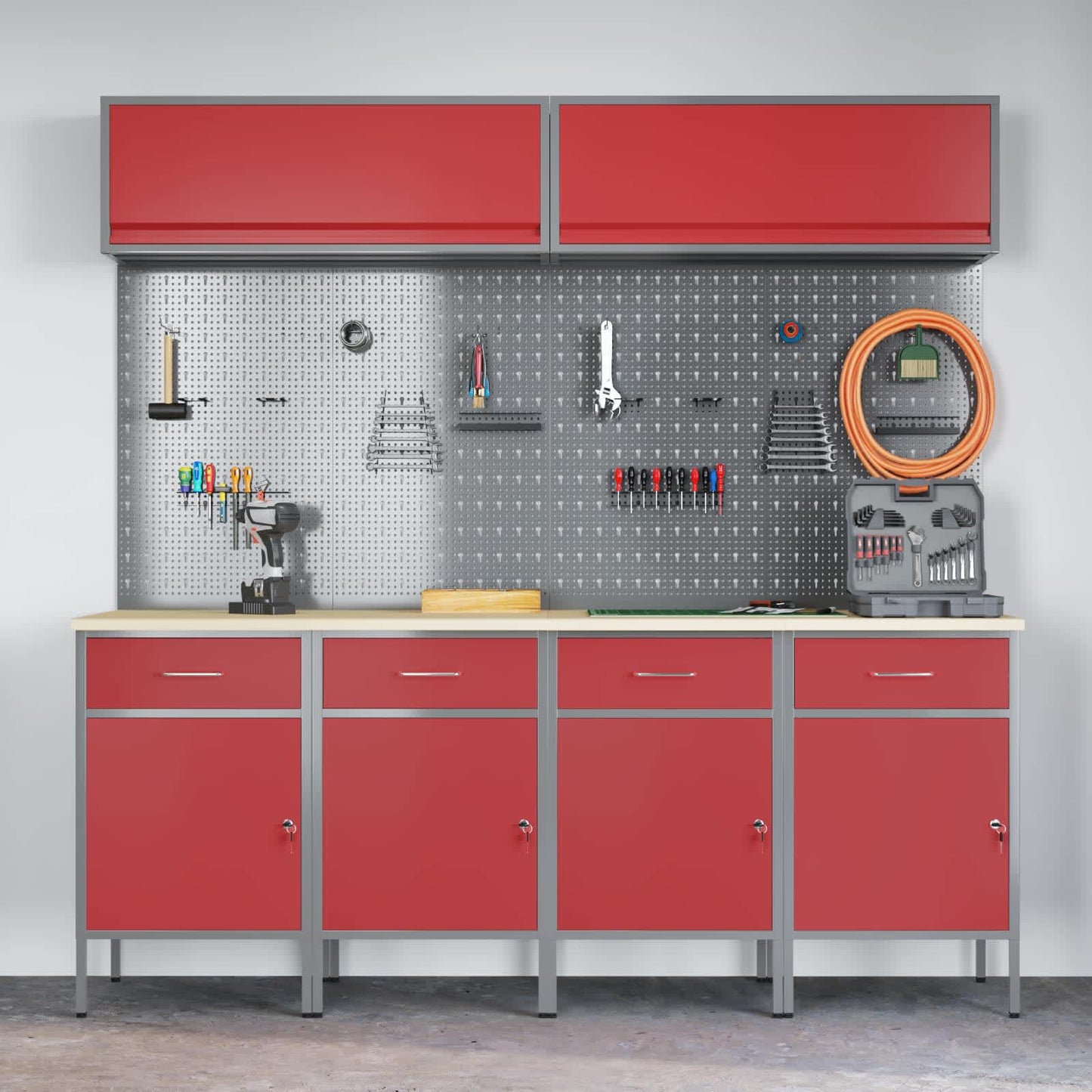 Arbeitsschrankset mit Schubladen mit Speicher 10 stk. Rot