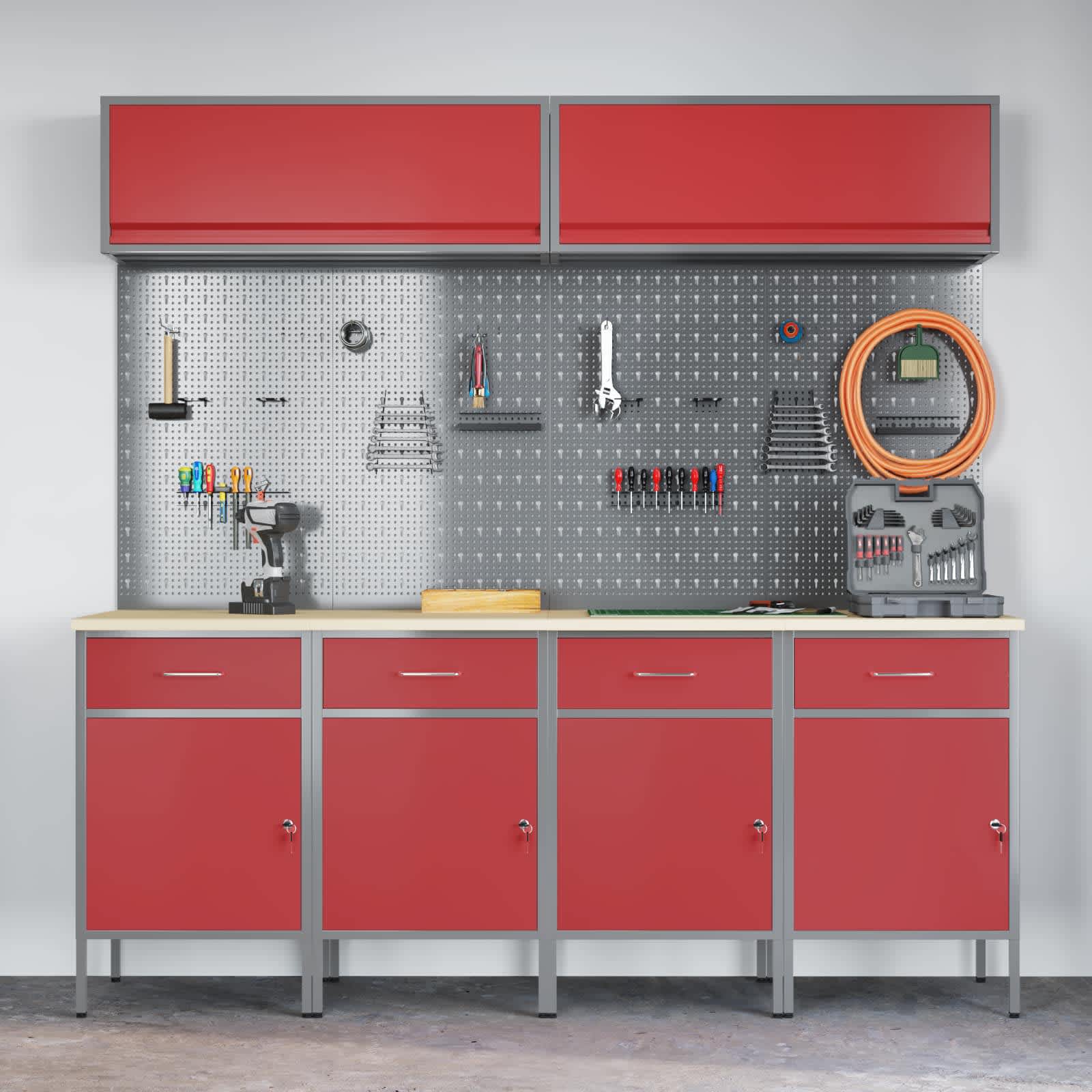 Arbeitsschrankset mit Schubladen mit Speicher 10 stk. Rot