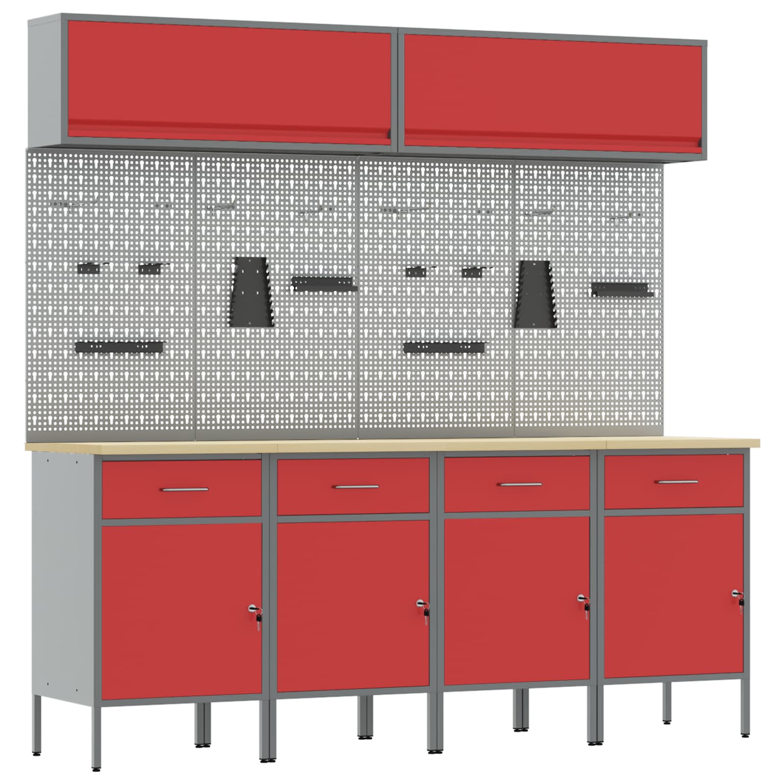 Arbeitsschrankset mit Schubladen mit Speicher 10 stk. Rot