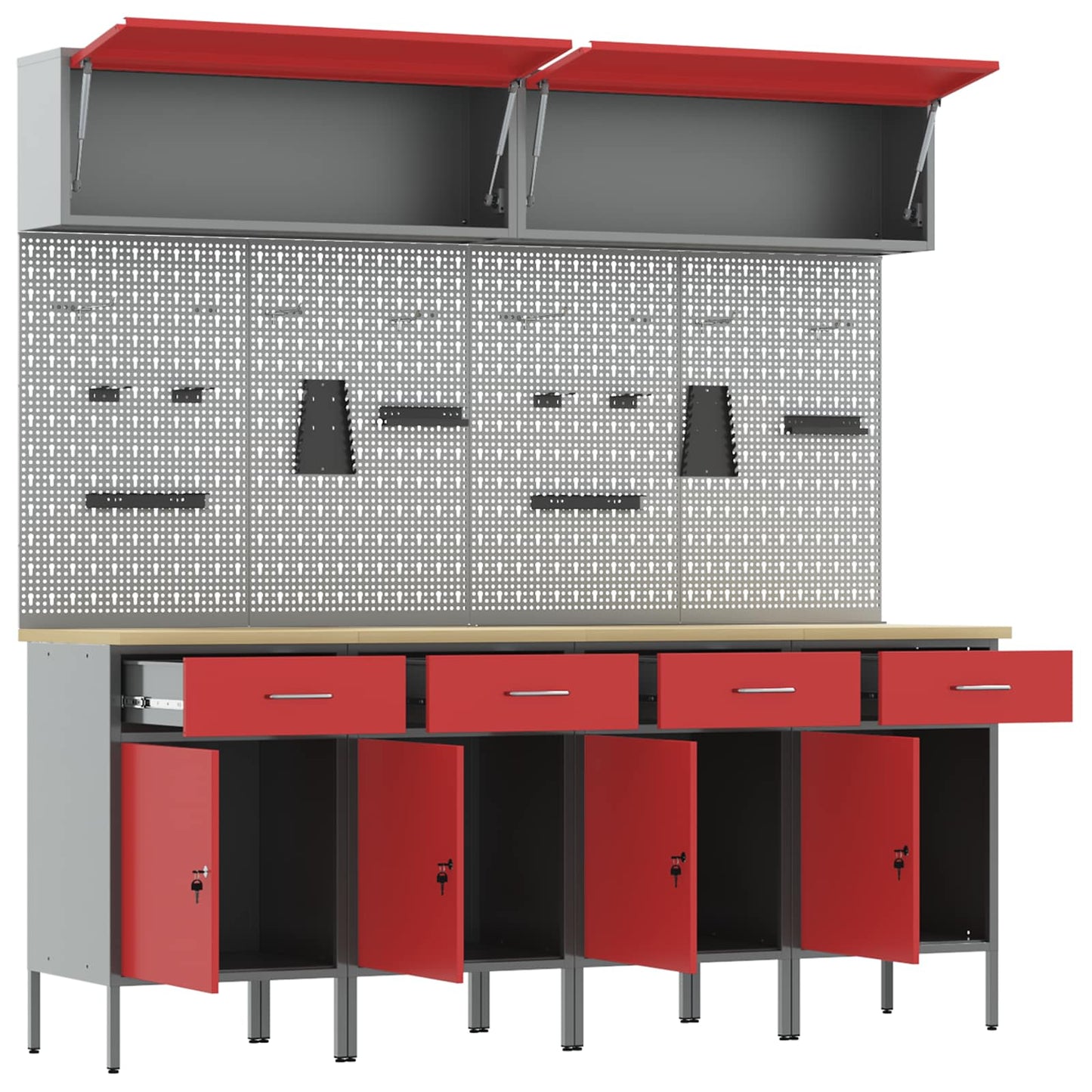 Arbeitsschrankset mit Schubladen mit Speicher 10 stk. Rot