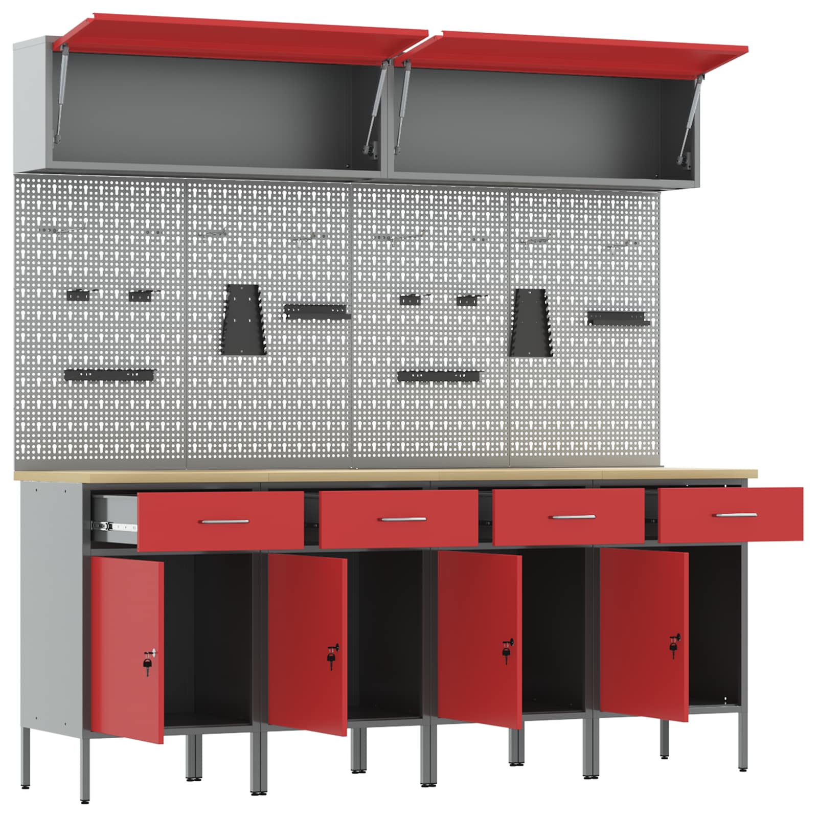Arbeitsschrankset mit Schubladen mit Speicher 10 stk. Rot