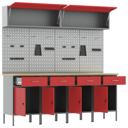 Arbeitsschrankset mit Schubladen mit Speicher 10 stk. Rot