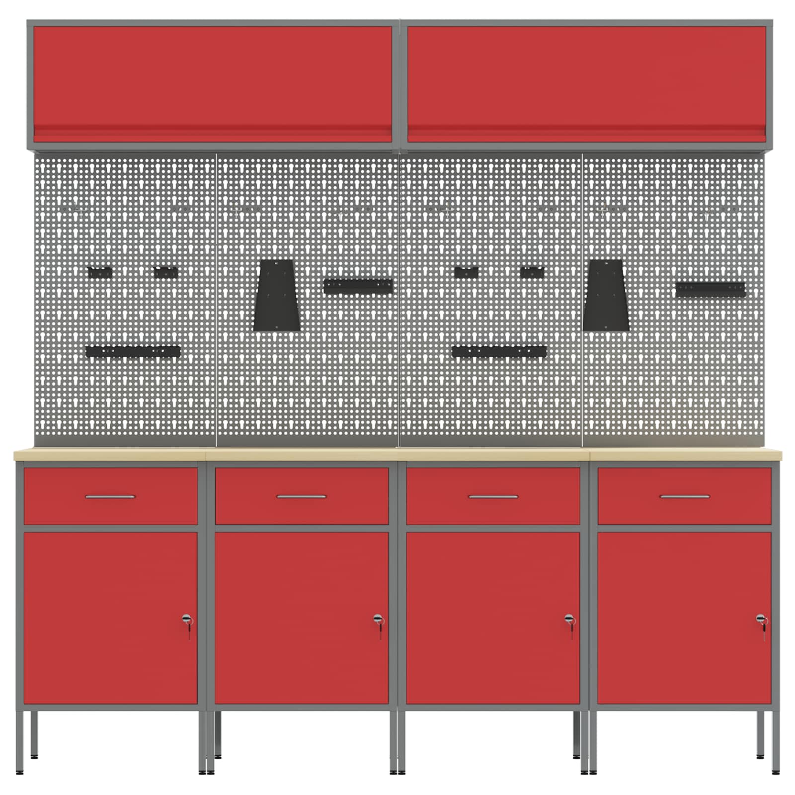 Arbeitsschrankset mit Schubladen mit Speicher 10 stk. Rot