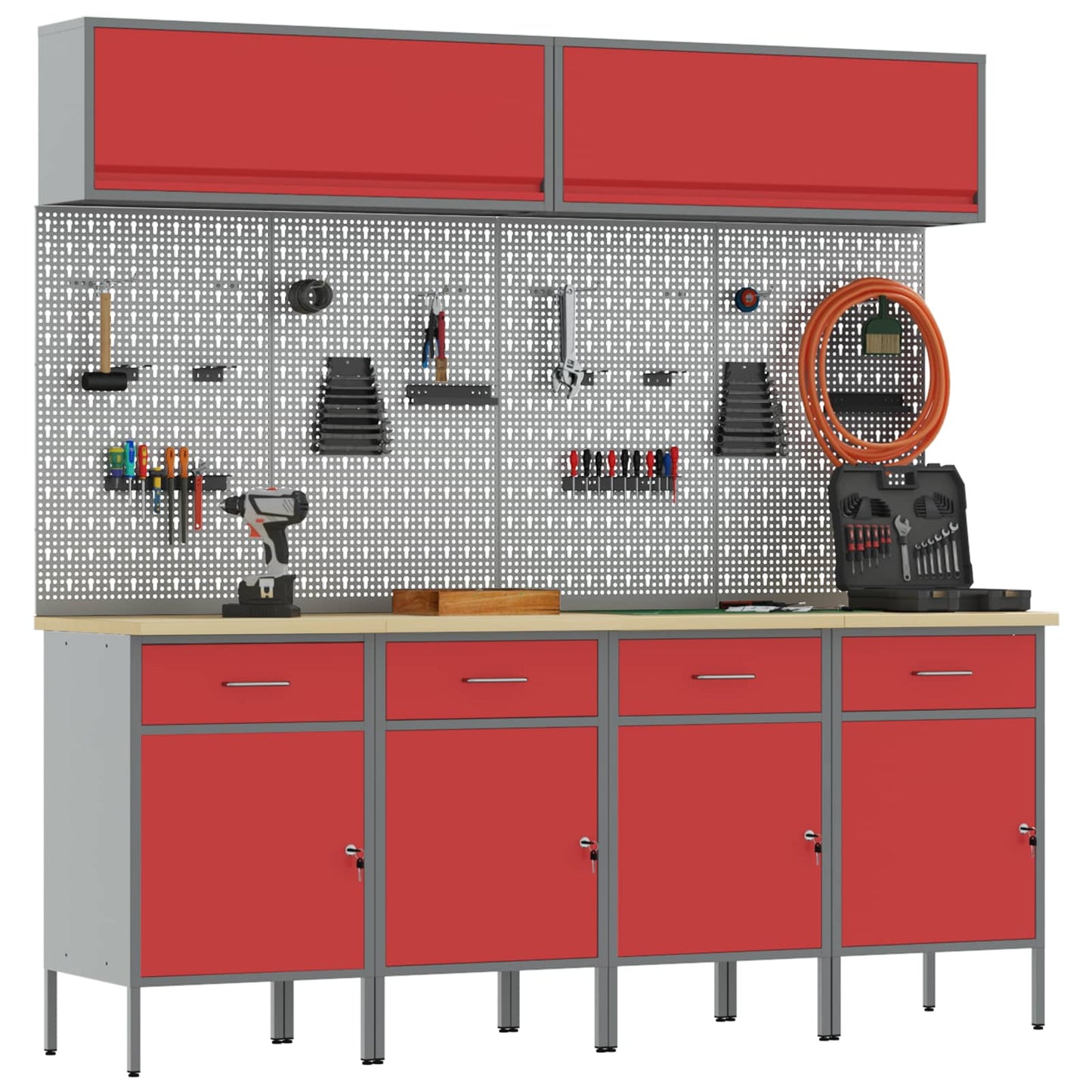 Arbeitsschrankset mit Schubladen mit Speicher 10 stk. Rot