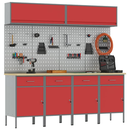 Arbeitsschrankset mit Schubladen mit Speicher 10 stk. Rot