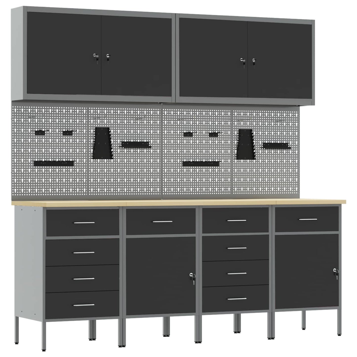 Werkbank 10 Stk. Schwarz und Grau Ingenieure Holz und Stahl