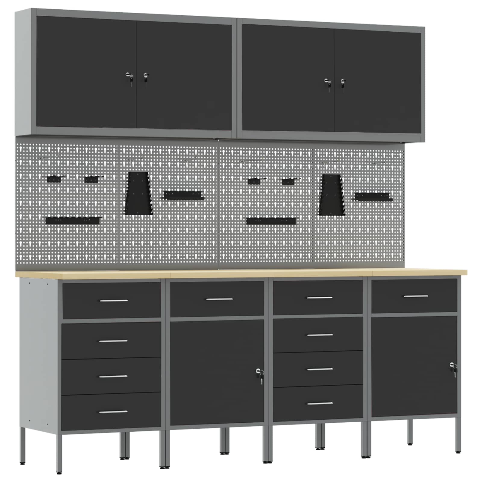 Werkbank 10 Stk. Schwarz und Grau Ingenieure Holz und Stahl