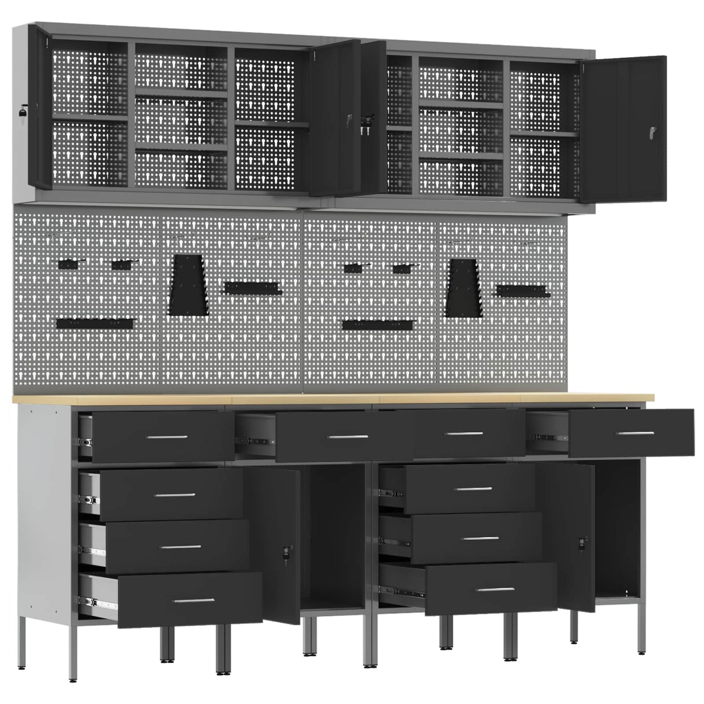 Werkbank 10 Stk. Schwarz und Grau Ingenieure Holz und Stahl