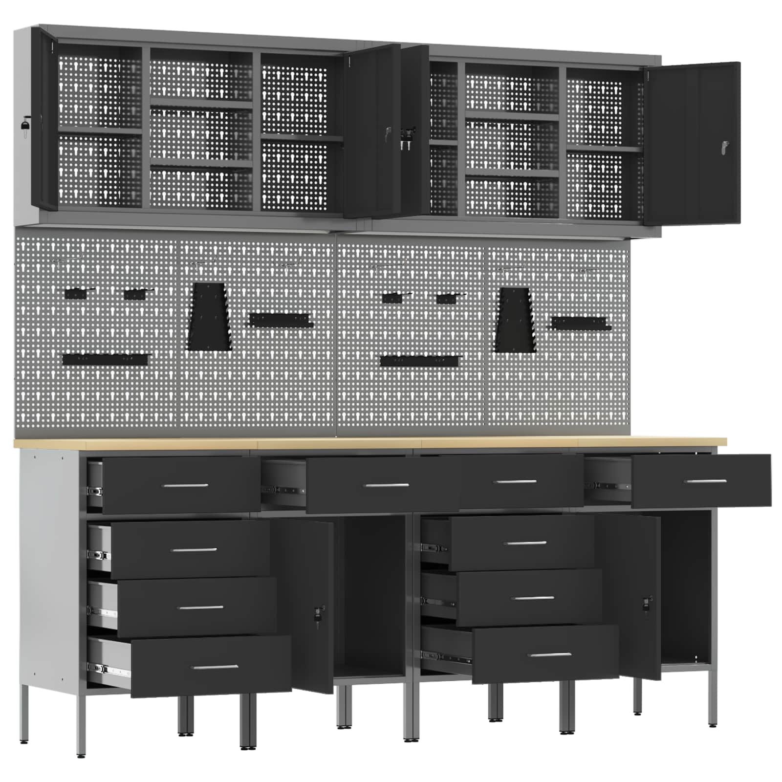 Werkbank 10 Stk. Schwarz und Grau Ingenieure Holz und Stahl