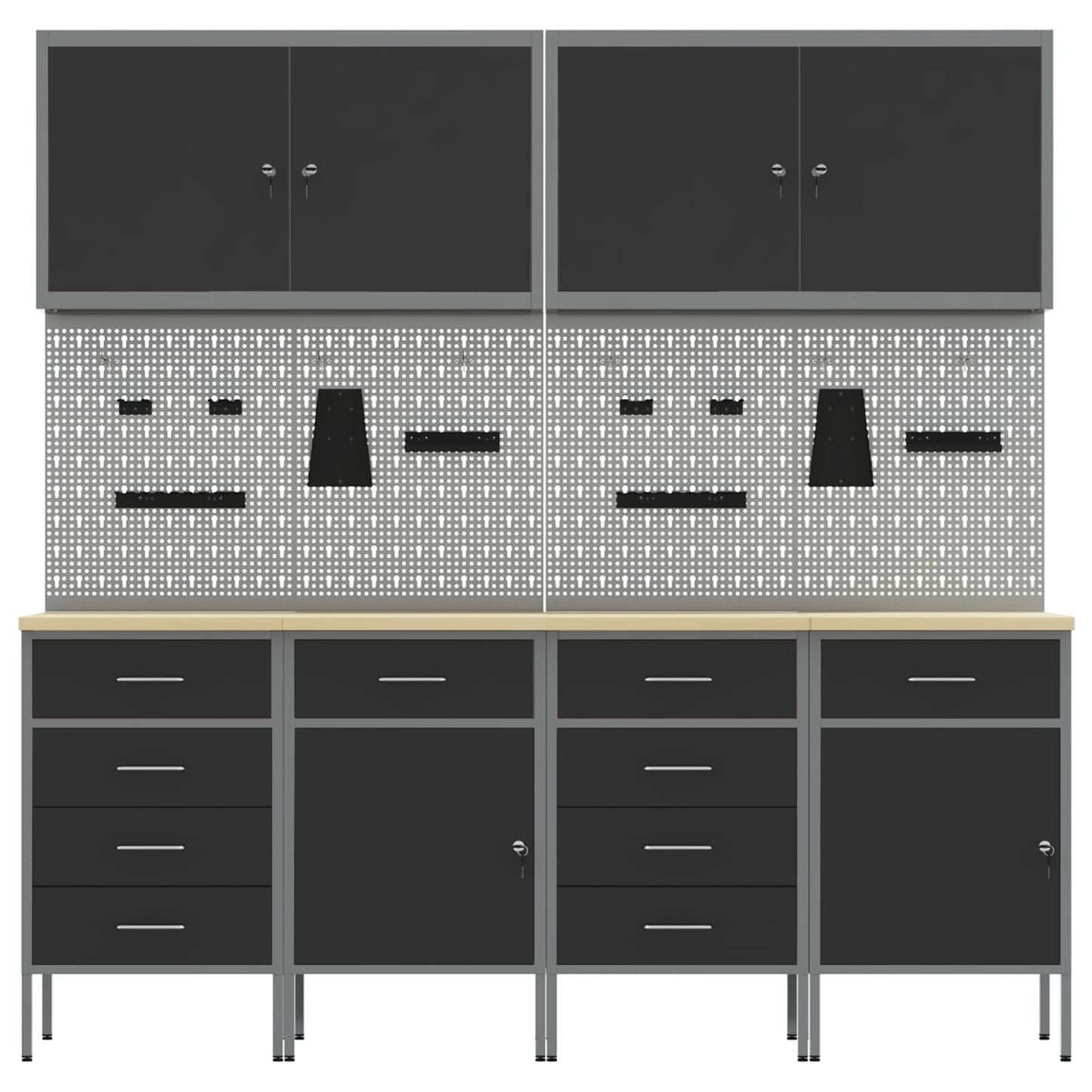 Werkbank 10 Stk. Schwarz und Grau Ingenieure Holz und Stahl