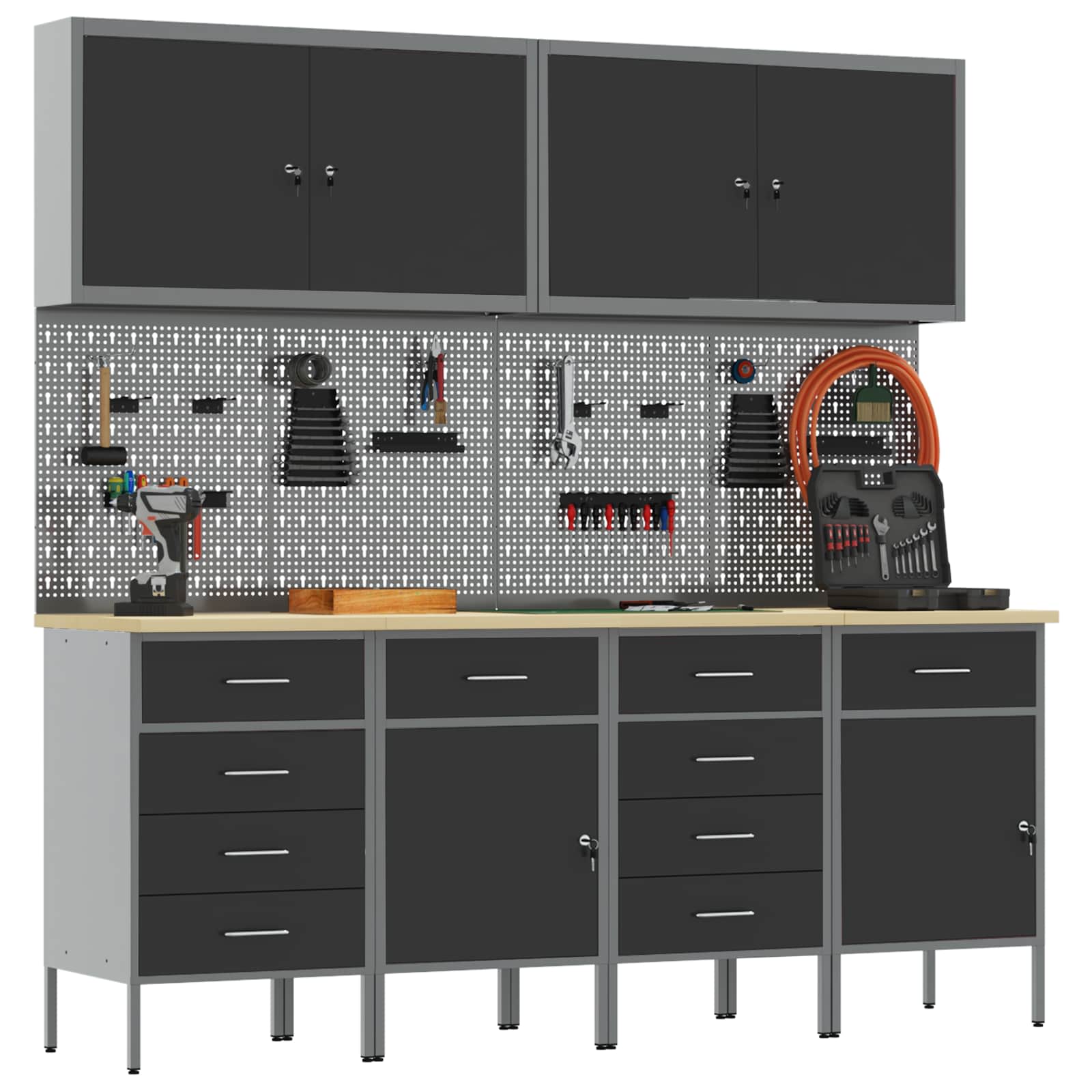 Werkbank 10 Stk. Schwarz und Grau Ingenieure Holz und Stahl