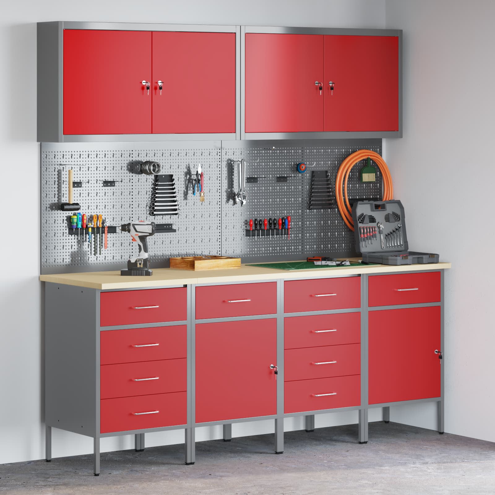 Werkbank 10 Stk. Rot und Grau Ingenieure Holz und Stahl