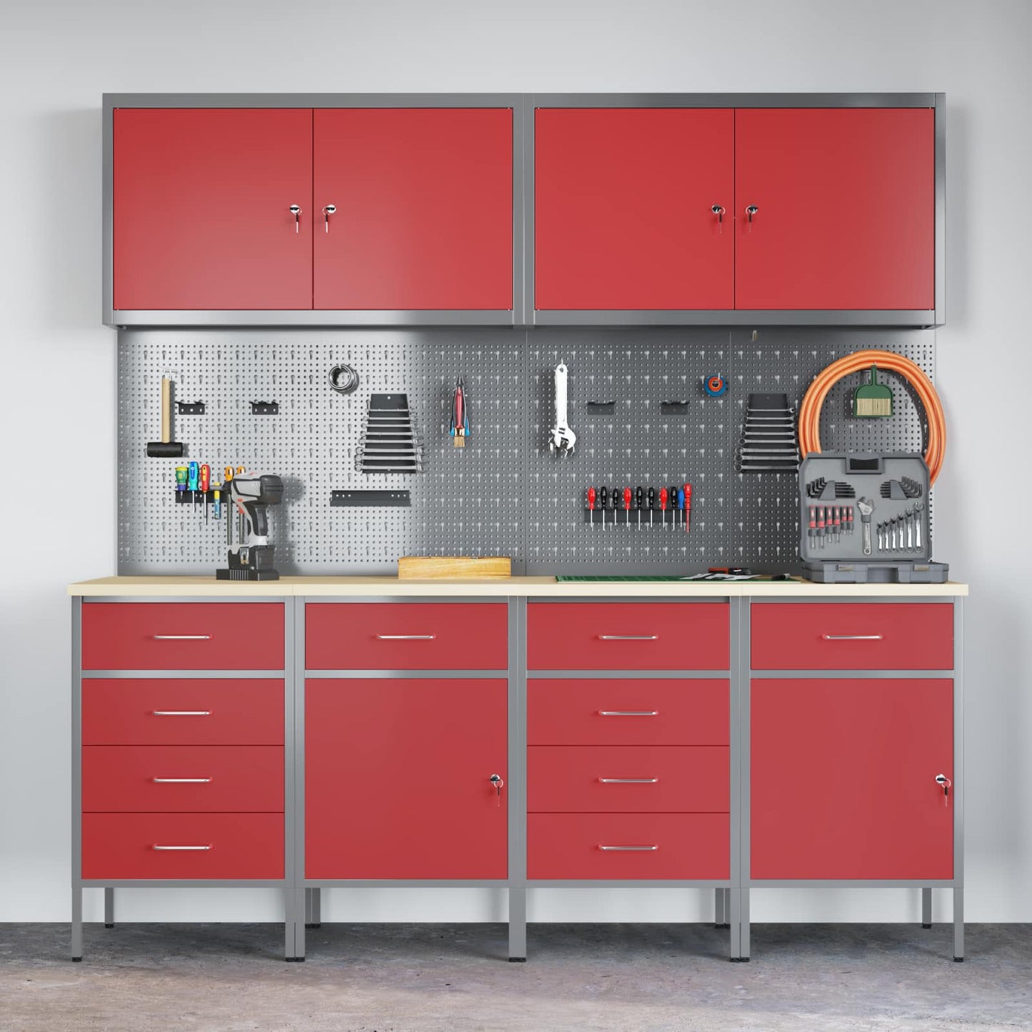 Werkbank 10 Stk. Rot und Grau Ingenieure Holz und Stahl
