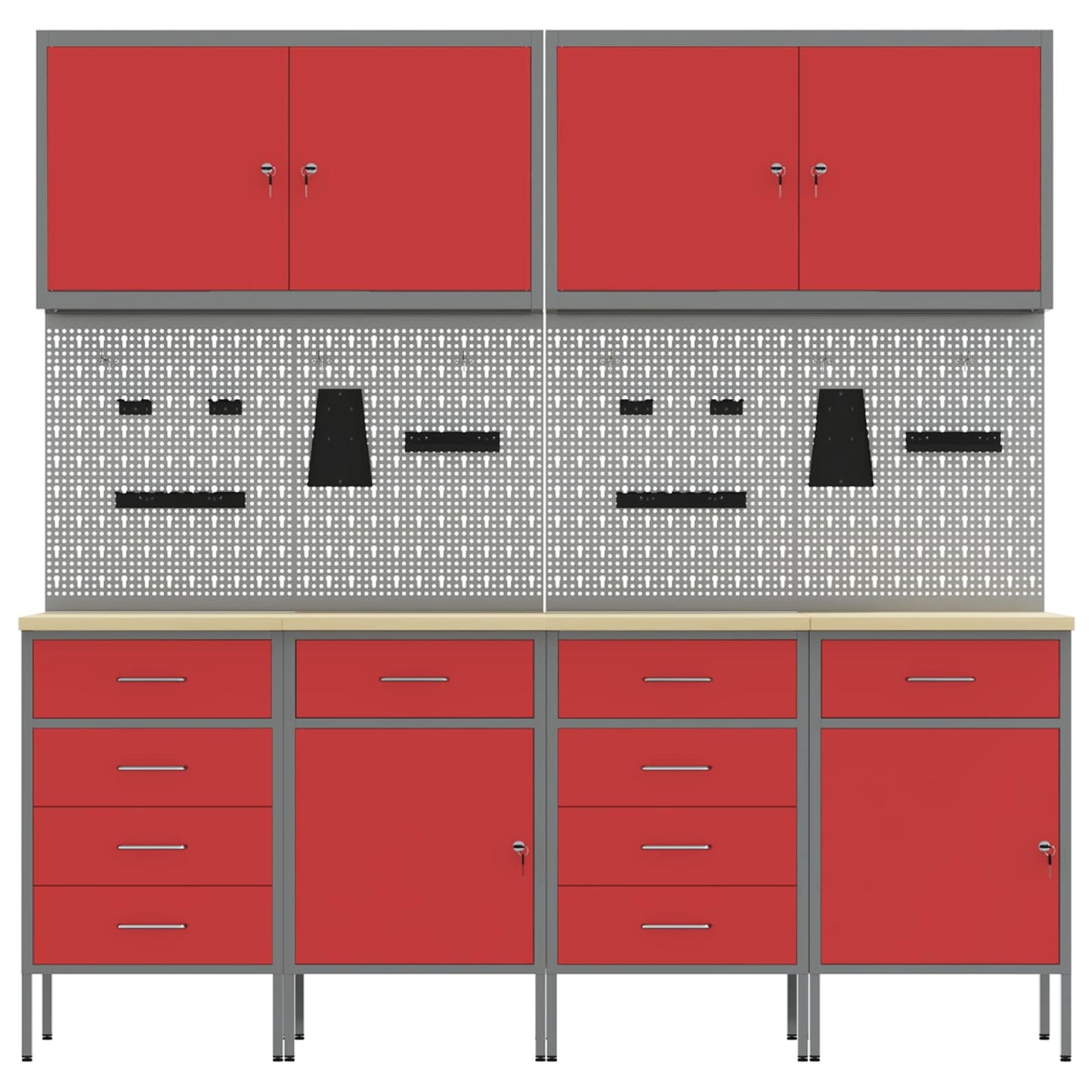Werkbank 10 Stk. Rot und Grau Ingenieure Holz und Stahl