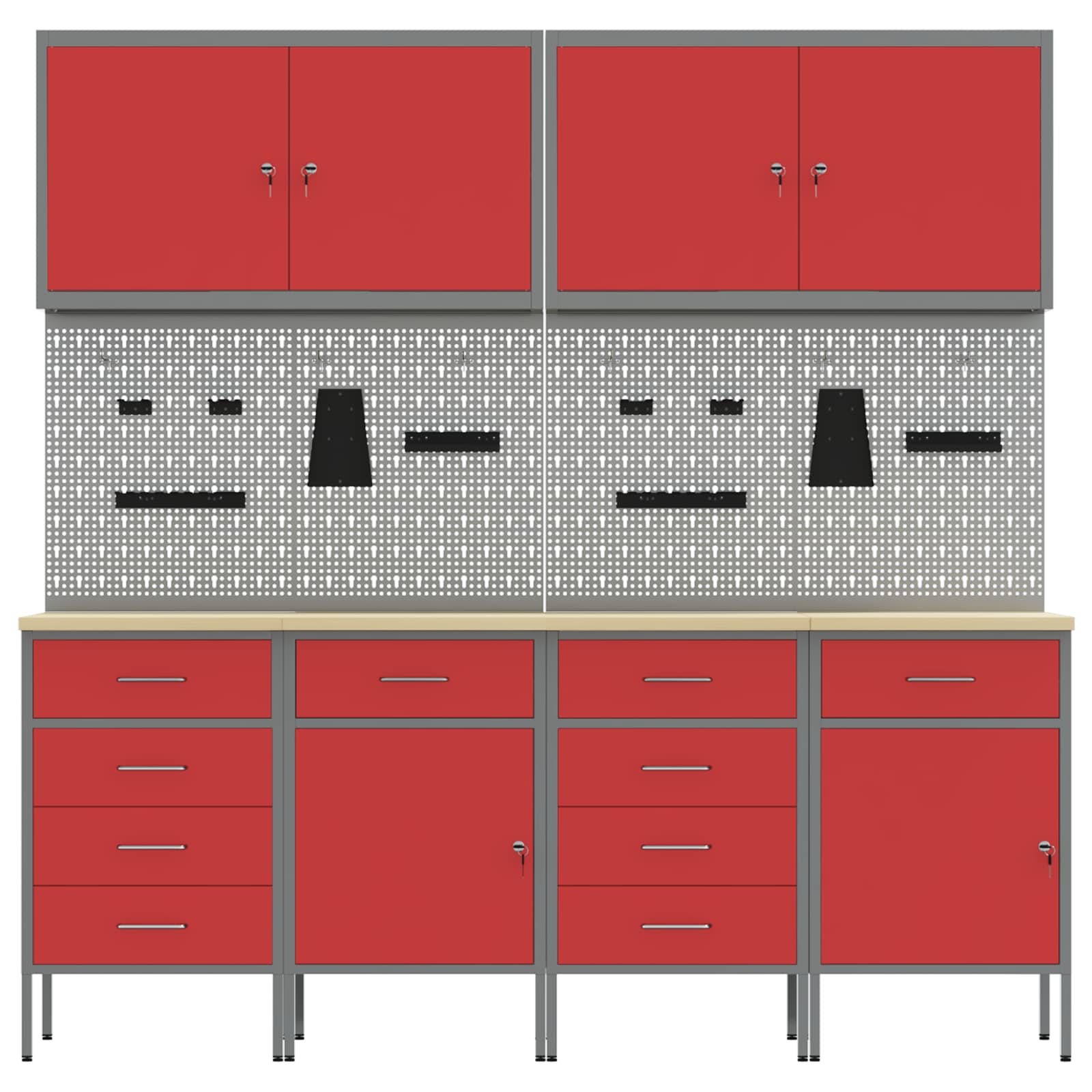 Werkbank 10 Stk. Rot und Grau Ingenieure Holz und Stahl