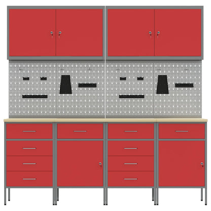 Werkbank 10 Stk. Rot und Grau Ingenieure Holz und Stahl