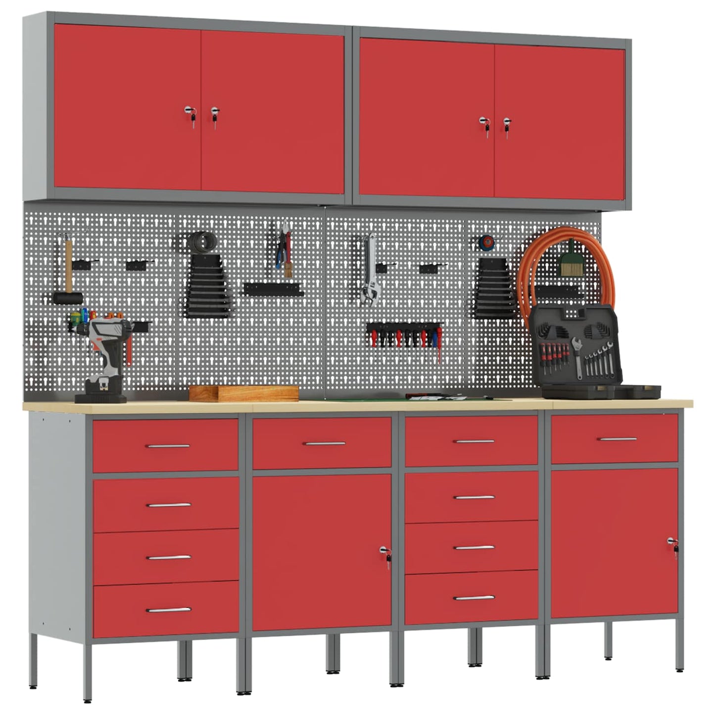 Werkbank 10 Stk. Rot und Grau Ingenieure Holz und Stahl