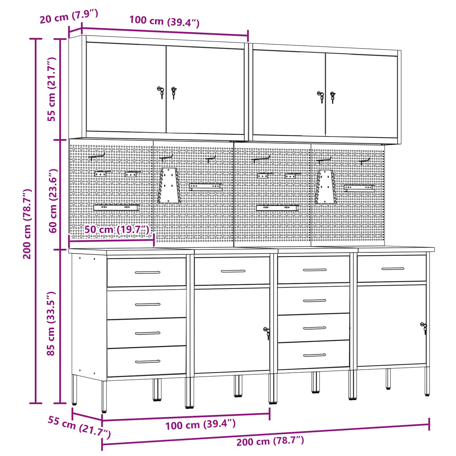 Werkbank 10 Stk. Rot und Grau Ingenieure Holz und Stahl