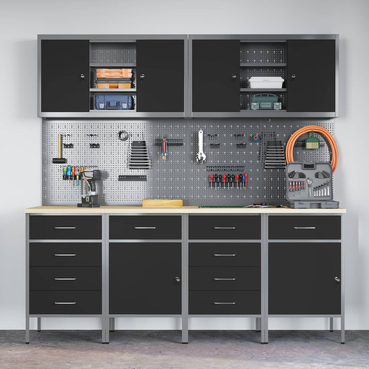 Werkbank 10 Stk. Schwarz und Grau Ingenieure Holz und Stahl