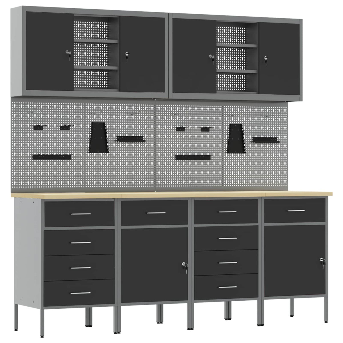 Werkbank 10 Stk. Schwarz und Grau Ingenieure Holz und Stahl