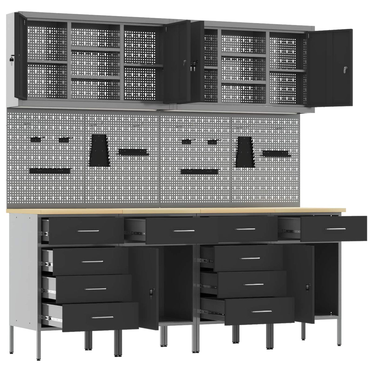 Werkbank 10 Stk. Schwarz und Grau Ingenieure Holz und Stahl
