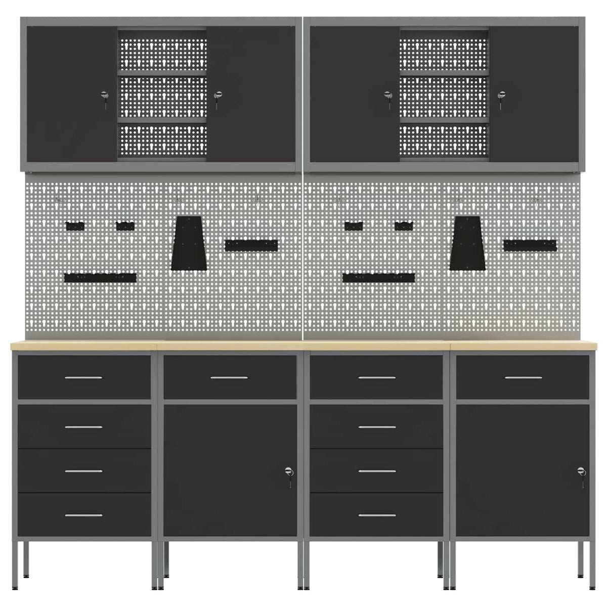 Werkbank 10 Stk. Schwarz und Grau Ingenieure Holz und Stahl