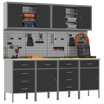 Werkbank 10 Stk. Schwarz und Grau Ingenieure Holz und Stahl