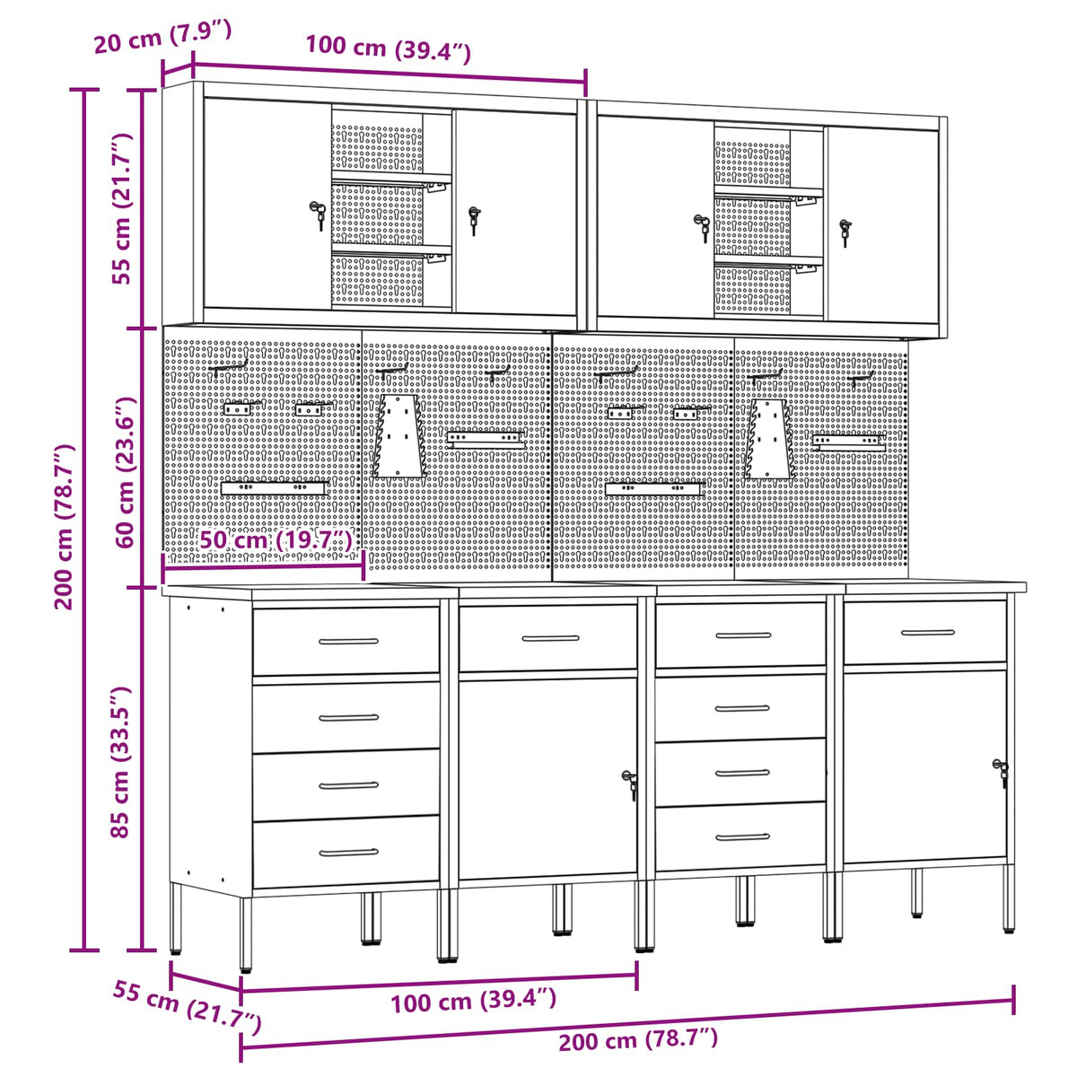 Werkbank 10 Stk. Schwarz und Grau Ingenieure Holz und Stahl