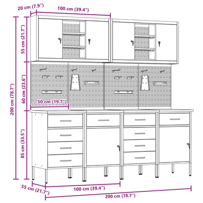 Werkbank 10 Stk. Schwarz und Grau Ingenieure Holz und Stahl
