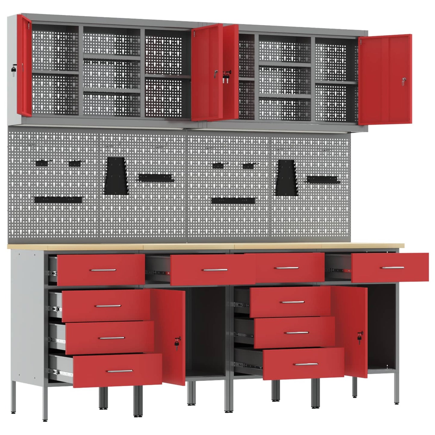 Werkbank 10 Stk. Rot und Grau Ingenieure Holz und Stahl