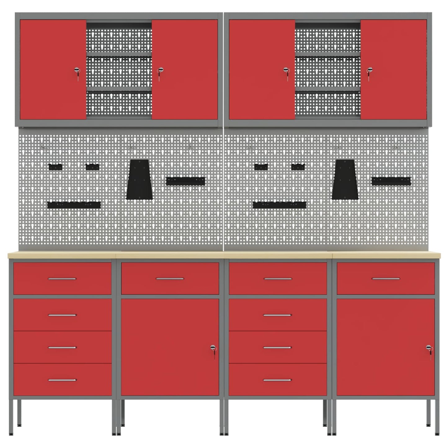 Werkbank 10 Stk. Rot und Grau Ingenieure Holz und Stahl