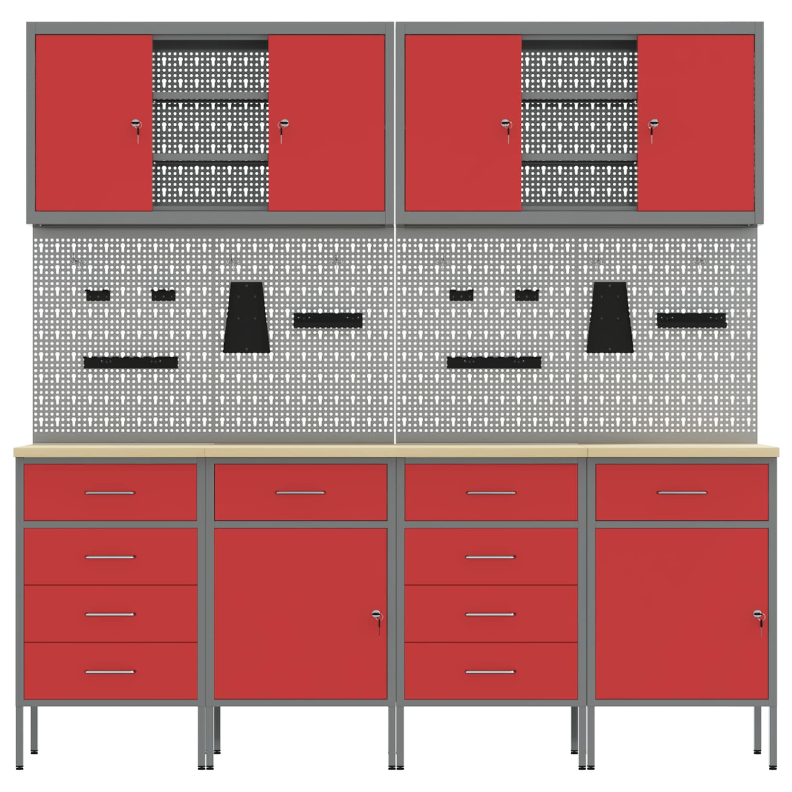 Werkbank 10 Stk. Rot und Grau Ingenieure Holz und Stahl